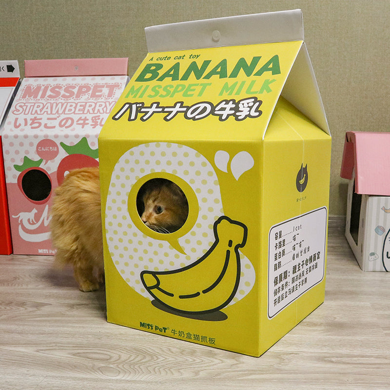Banana Milk Carton Cat House with Scratch Board