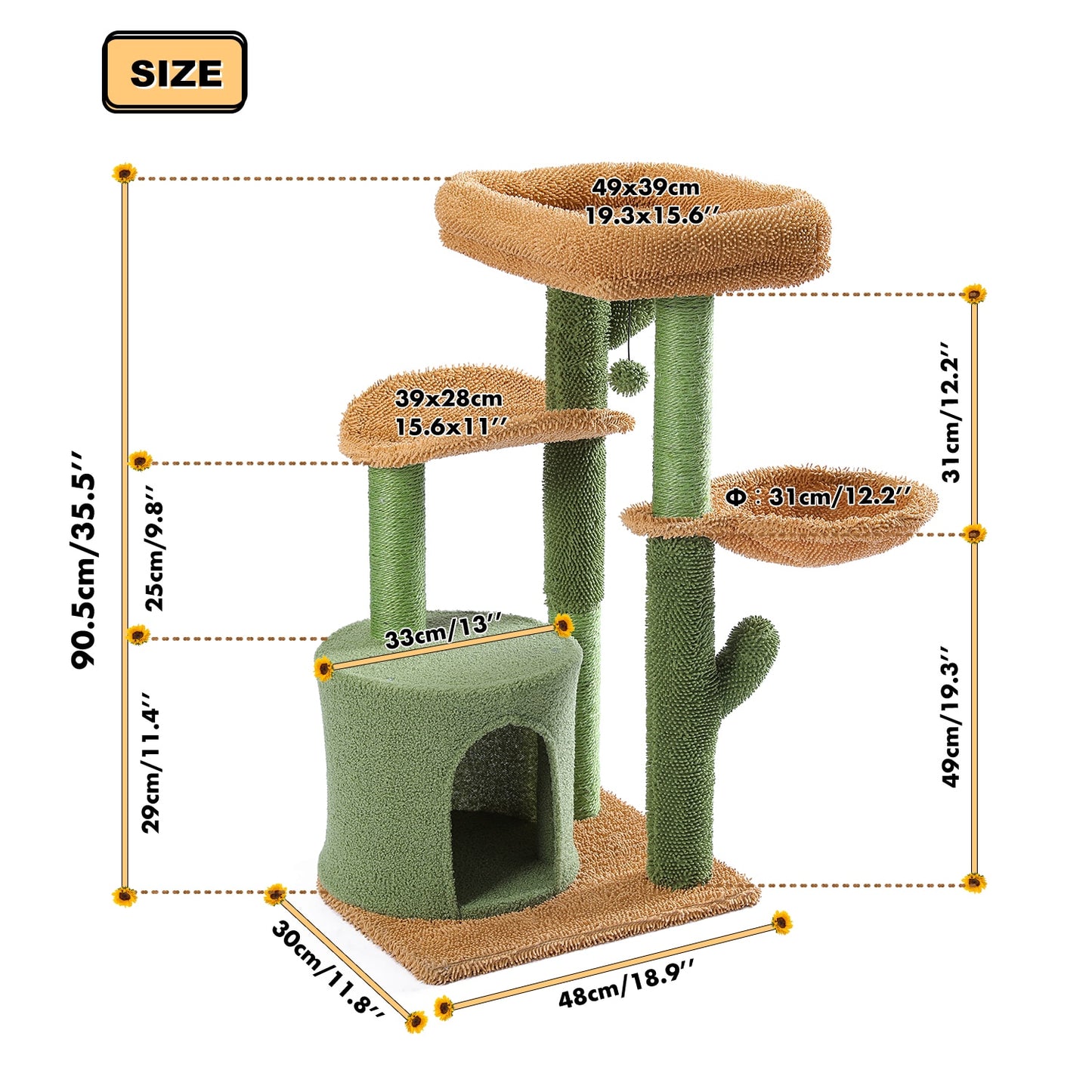 Dimensions of a cactus-shaped cat condo.