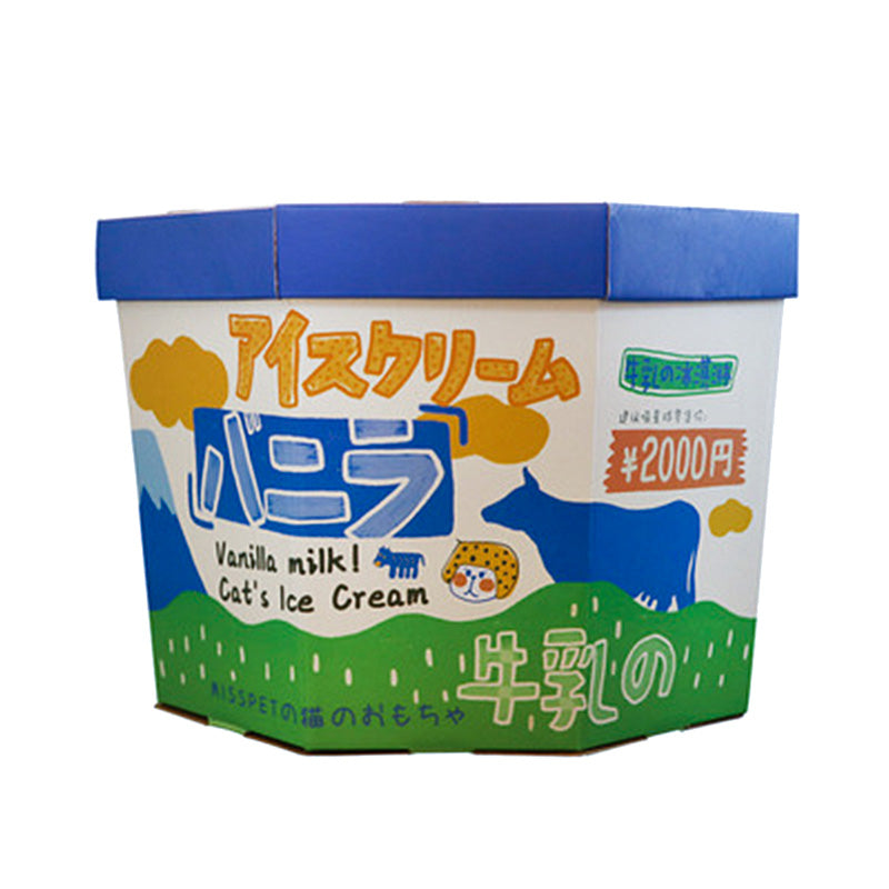 Vanilla ice cream cat house with scratch board